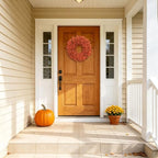 20" Orange Fall Wreath for Front Door, Artificial Mums Autumn Wreath - Image 6