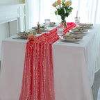 Snowkingdom 10Pcs 10Ft Red Gold Foil Gauze Sheer Table Runner - Image 5
