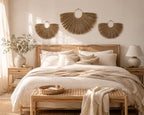 PEMAR Set of 3 Woven Seagrass Fan Wall Decor - Large Boho Raffia Jute Wall Hanging Hanging Decor for Living Room Bedroom, Handmade Rustic African Fan Wooden Wall Art, Unique Housewarming Gift (XL: 35.4" D, L: 27.6" D, M: 19.7" D) - Image 6