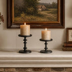 Black Cast Iron Pillar Candle Holders Set of 2 Farmhouse Candlesticks - Image 6