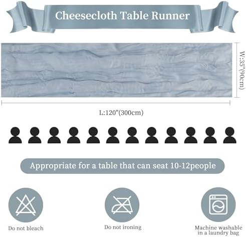 6 Pack Dusty Blue Cheesecloth Table Runner 35×120 Inch Fall Boho Home Decor - Image 3