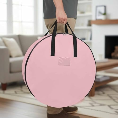 36 Inch Round Storage Bag 2 Pack,Pure Color Pink Waterproof Wreath Storage Container with Handles&Zipper Monochrome Closet Organizer Bags Garland Box - Image 3