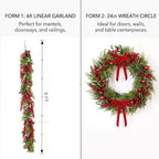 6FT Norfolk Pine Christmas Garland with Artificial Eucalyptus, Red Bow Berries Balls, Realistic Artificial Cedar for Holiday Mantel, Table, Fireplace, Indoor Xmas Decor - Image 7
