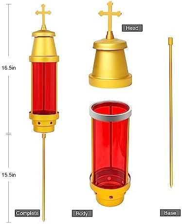 Cemetery Candle Holder, Greek Orthodox Cross Grave Lantern, Red - Image 6