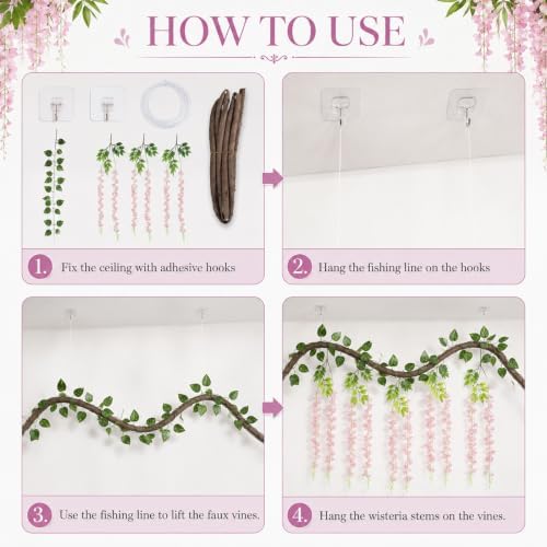 Enchanted Jungle Theme Decoration Set Artificial Pink Wisteria Vines - Image 4