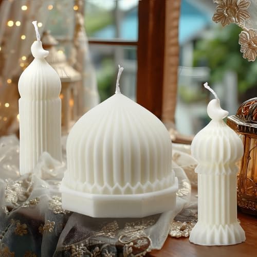 3 Pcs Eid Mubarak Candles Ramadan Decoration Ramadan Mosque Shaped Soy Wax Scented Candle for Eid Islamic Home Decor Gift, Halal Islamic Meditation Table Centerpiece Decor Festive Supplies(White) - Image 6