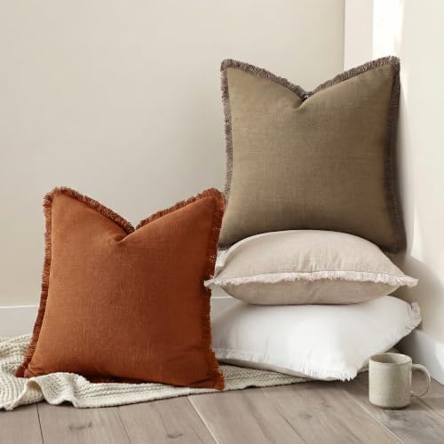 decorUhome Linen Fringe Light Rust Throw Pillow Covers 22x22 Set of 2 - Image 6