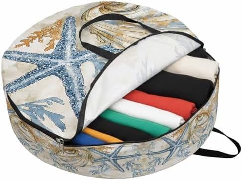 Ocean Life Round Storage Bag 36 Inch, Marine Coral Algae Shell Starfish Oil Painting Clothes Storage Container with Handles Heavy Duty Organizer for Comforter, Bedding & Holiday Wreaths by Unknown