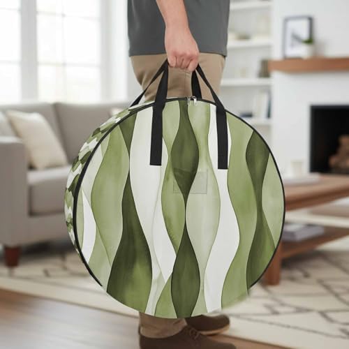 Sage Green Ripple Round Storage Bag 36 Inch, Abstract Gradient Watercolor Modern Clothes Storage Container with Handles Heavy Duty Organizer for Comforter, Bedding & Holiday Wreaths - Image 2