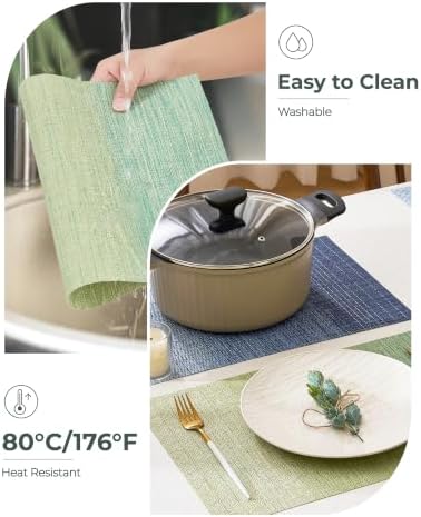 Leetaltree Gradient Green Woven Placemats Set of 12 - Heat Resistant Non-Slip Place mats for Dining Table, Washable Durable PVC Vinyl Woven Table Mats(Gradient Green, 12) - Image 5