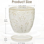 Hollyone 6 Inch White Ceramic Planter Flower Plant Pot with Drainage Hole and Saucer for Plants Embossed Indoor Outdoor Garden Embossed Ceramic Glazed Round Pot for Succulent Orchid Butterfly Pattern - Image 2