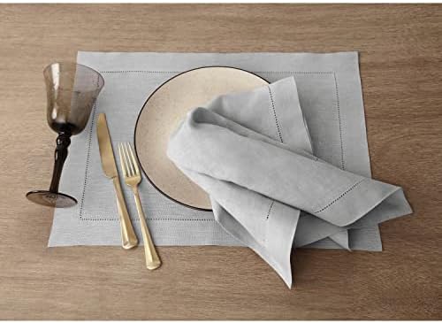 Solino Home 100% Pure Linen Woven Placemats Soft Grey, 14 x 19 in, Set of 4 - Image 2