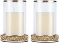 Pillar Candle Holders Set of 2,Hurricane Candle Holders,Candlesticks Holder With Glass Hurricane Lid,Metal Candle Holder For Coffee Dining Table, Wedding, Christmas, Home Decoration,Gold Candle Holder by Hanjue