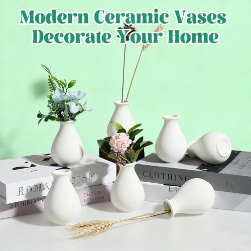 15 Pack White Ceramic Bud Vases Bulk, 3.9 Inch Small Boho Flower Vase, Matte White Vase for Centerpieces, Pampas Grass, Dried Flowers, Wedding Table and Home Décor - Image 5