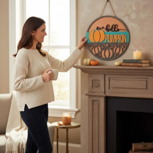 Wood front door sign Wood sign Home decor Welcome sign Sign for front door House warming gift Wedding gift (Swil pumpkin, 22" Width) - Image 2