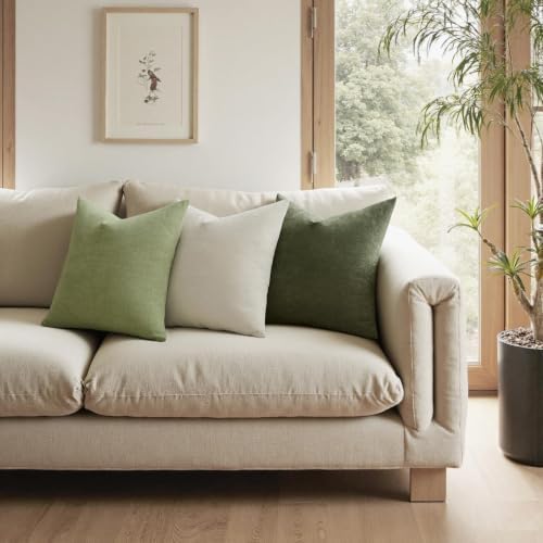 MIULEE Olive Green Chenille Couch Euro Throw Pillow Covers, 26x26 - Image 2