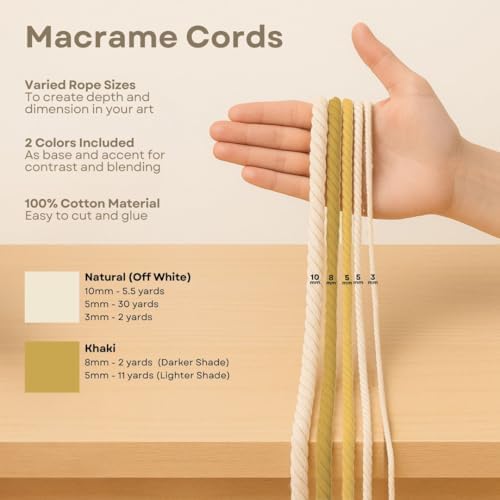 DIY Rope Canvas Kit for Beginners - Complete Macrame Ropes Supplies & Tools | DIY Macrame Art Wall Hanging Decor Starter Set, Craft Kits for Adults, Boho Wall Art Aesthetic Home Decoration (Khaki) - Image 4
