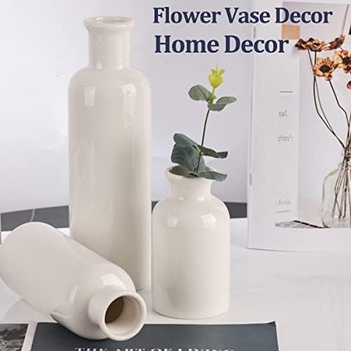 White Ceramic Vase Set - 3 White Small Vases, Farmhouse Country Flower Vase Home Decor, Living Room Decoration, Table Decoration, Fireplace Decor, and Entrance Decorations Centerpieces - Image 7