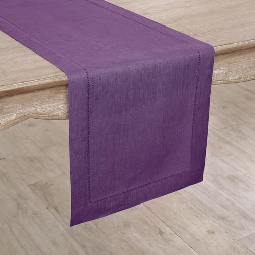 Solino Home 100% Linen Table Runner Purple, Classic Hemstitch 14 x 72 in - Image 2