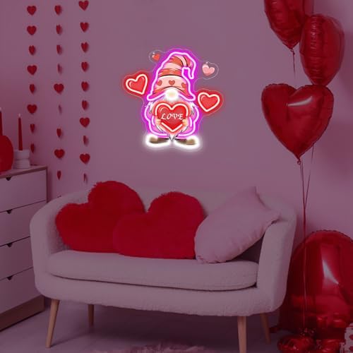 Valentine Gnomes Neon Sign Dimmable Valentines Day Led Lights Pink Gnome Holding Red Heart Light Up Sign Valentine'S Day Decorations for Home Office - Image 7
