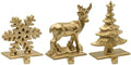 Red Co. Set of 3 Snowflake, Reindeer & Christmas Tree Decorative Cast Iron Stocking Holders in Old Gold Finish by RedCo