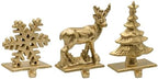 Red Co. Set of 3 Snowflake, Reindeer & Christmas Tree Decorative Cast Iron Stocking Holders in Old Gold Finish by RedCo