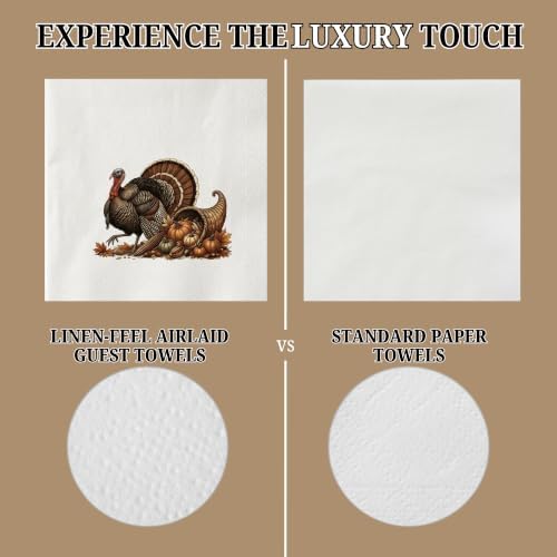 Autumn Abundance Cocktail Napkin Printed Airlaid Linen-Feel Disposable Hand Towels for Thanksgiving Fall Holiday Party Buffet & Dinner(80Pack) - Image 4
