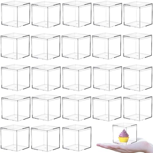 KissYou Acrylic Box Clear Box with Lid Acrylic Square Cube,24 Pack Small Plastic Storage Box Birthday Wedding Graduation Party Decoration by KissYou
