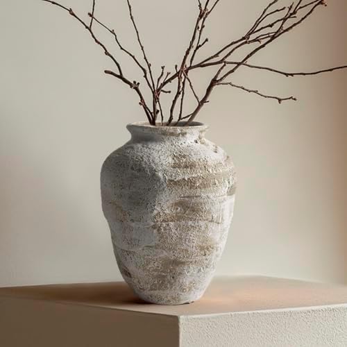DIF DECO Ceramic Farmhouse Vase Rustic Decor,Pottery Decorative Flower Vases for Home Decor,Boho Vase for Table, Living Room,Bathroom,Shelf,Mantel Decoration,7.7 inch by DIFDECO