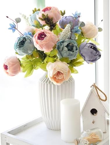 FiveSeasonStuff Mixed Blue & Pink Artificial Peony Bouquet Set of 2 - Image 2