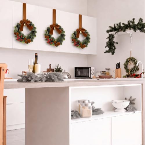 6 Pack Small Christmas Velvet Cabinets Wreaths with Ribbon Bell - Image 5