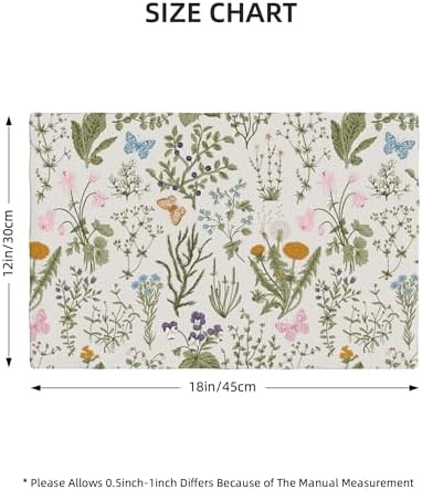 Spring Floral Placemats Set of 6, Natural Garden'S Spring Floral Botanical Butterfly Kitchen Dining Party Washable Table Runner Decor, 12x18 Inches - Image 2