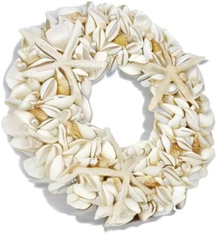 Natural Seashell Wreath w/Shells, Starfish, Pearls, Sea Snails - Spring & Summer Coastal Decor Beach House Indoor Door Wreath, 18in White/Natural - Image 6