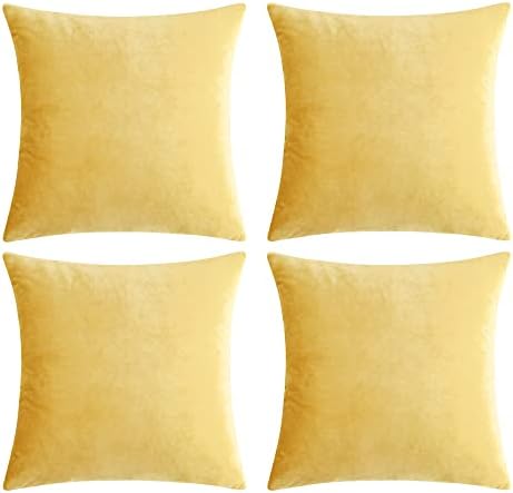 GIGIZAZA Decorative Throw Pillow Covers 18 x 18, Yellow Soft Pillow Covers Velvet,Set of 4 Decor Square Cushion Covers by GIGIZAZAFocusingonhomedecoration