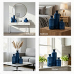 Mowtanco Blue Ceramic Vases Home Decor, 3 Small Modern Farmhouse Vases - Image 4