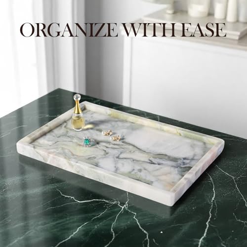 Koville Natural Marble Tray, 12x8“ Coffee Table Vanity/Decorative Tray for Jewerly, Watch, Perfume Candle Storage for Bedroom/Bathroom/Kitchen Countertop - Image 3