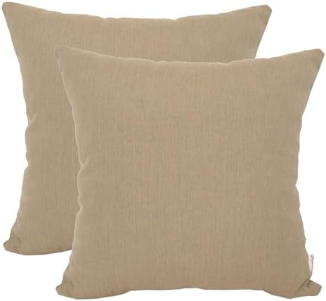 Outdoor/Indoor Sunbrella Throw Pillows Square Set of 2 Pieces 16 inch x 16 inch Canvas Heather Beige - Cover Only, Insert Not Included by Unknown