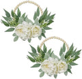 Spring Wreaths for Front Door 10" Artificial Floral Wood Bead Wreaths Eucalyptus Leaves Rose Hydrangea Wreath for Front Door Boho Farmhouse Wall Decor 2 Pack - White by DILATATA