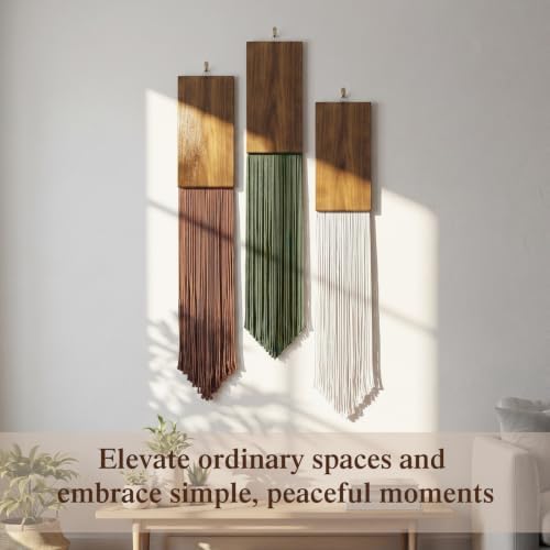 Crystassel Talsylara 3 Pcs Macrame Wall Hanging Wood Yarn Boho Tassel Decor - Image 4