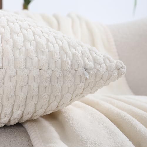 VAKADO Cream White Decorative Throw Pillow Covers Couch Corduroy 26x26 Set of 4 Home Living Room Neutral Rustic Farmhouse Cushion Case Decor Boho Square for Bed Sofa - Image 2