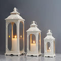 TRIROCKS Set of 3 Vintage Candle Lanterns 10/14/19.5'' High Decorative Outdoor Lantern Metal Candle Holder with Tempered Glass for Home Living Room Garden Yard Parties Events Indoors Outdoors (White) by TRIROCKS