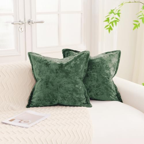 Greek Velvet Euro Sham Covers Set of 2 26x26 Luxury Soft Solid Pillow Covers for Living Room Bedroom Yard,Green - Image 4