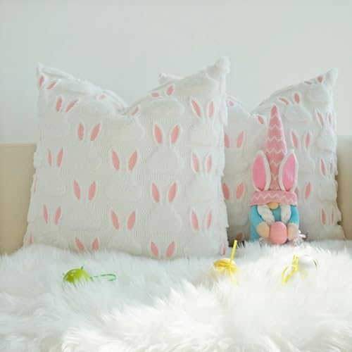 JOJUSIS Decorative Pillow Covers Pack of 4 Throw Pillowcases Faux Fur Couch Cushion Easter Rabbit 18" x 18" - Image 2