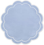 Whaline Dusty Blue Linen Placemats Embroidered Round Scalloped Kitchen Table Mats for Spring Easter Party Home Dining Table Decor, Set of 6, 15 x 15 in by Whaline