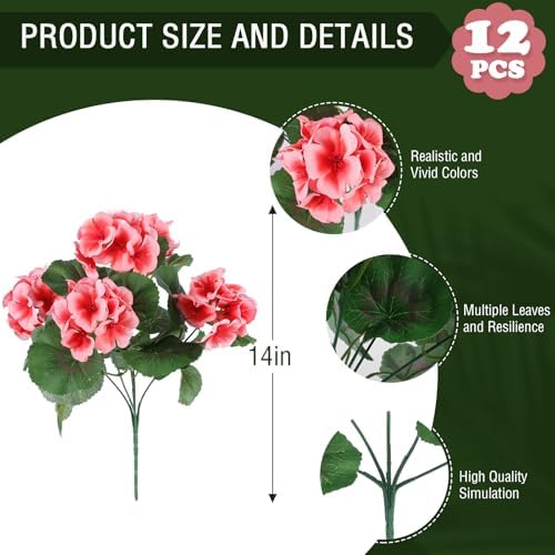 Hananona 12 Pcs Artificial Geranium Flowers for Outdoors Geranium Silk Flowers Outdoor UV Resistant Garden Plants Faux Flowers for Home Kitchen Table Centerpieces Decor (12, Peach) - Image 3