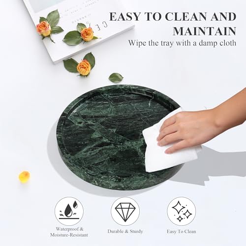 YMXYJM Real Natural Round Marble Tray for Bathroom, Genuine Marble Stone Vanity Tray, Luxury Storage Trays for Kitchen, Vanity, Home Decor, Dresser, Non-Resin/Non-Ceramic, 10"x 1", Green - Image 6