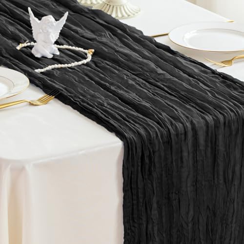 Sioloc Black Cheesecloth Table Runner Fall Autumn Decor for Home 10ft Table Cloth for Wedding Birthday Party Halloween Thanksgiving Decorations - Image 6
