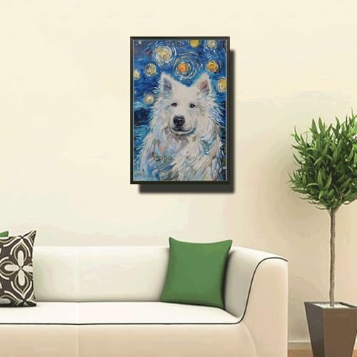Metal Sign Vintage Tin Sign Samoyed Starry Night Samoyed Frosty Samoyed in Night for Home Winter Retreat and Seasonal Celebrations Rustproof Aluminum 12×16 Inches with Metal Frame - Image 2