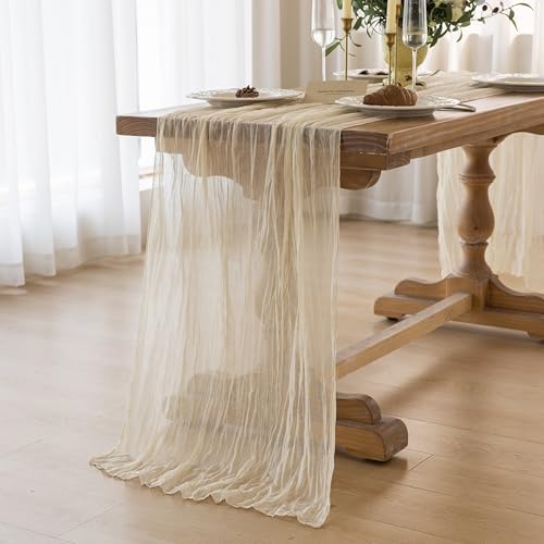 6Pcs Beige Cheesecloth Table Runner 120 Inches for Party Home Decorations - Image 3