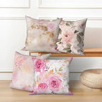 Pink Floral Pillow Covers 22''x22'' Set of 4, Vintage Flowers Cushion Covers Spring Watercolor Printed Botanical Pillowcases for Couch Sofa Bedroom Farmhouse Garden Patio Car Decoration - Image 5
